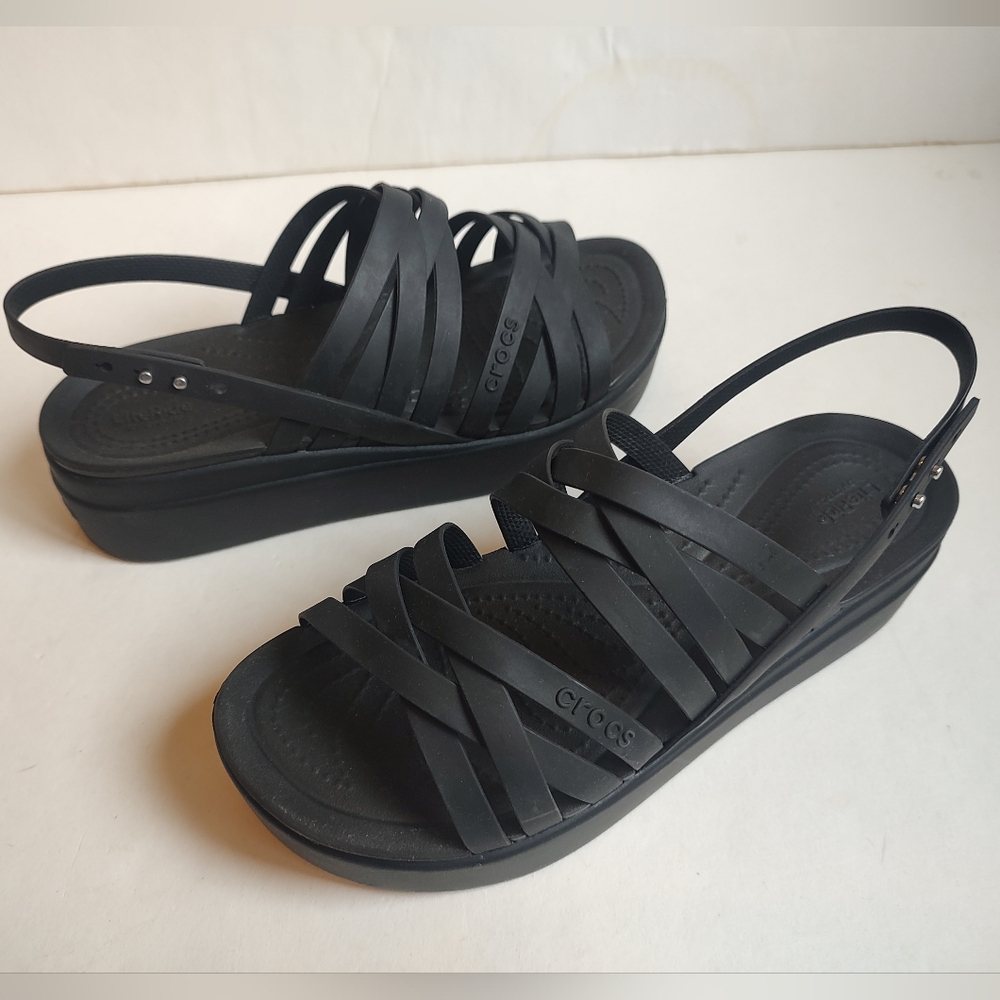 Crocs Literide Brooklyn Strappy Platform Sandals Size 9 Slibgback Black Open Toe